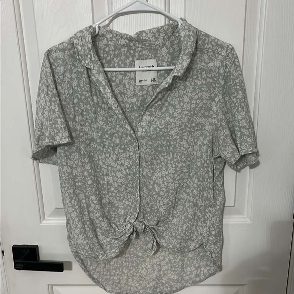 Abercrombie & Fitch Pale Green and White Button Down Shirt with Tie Front